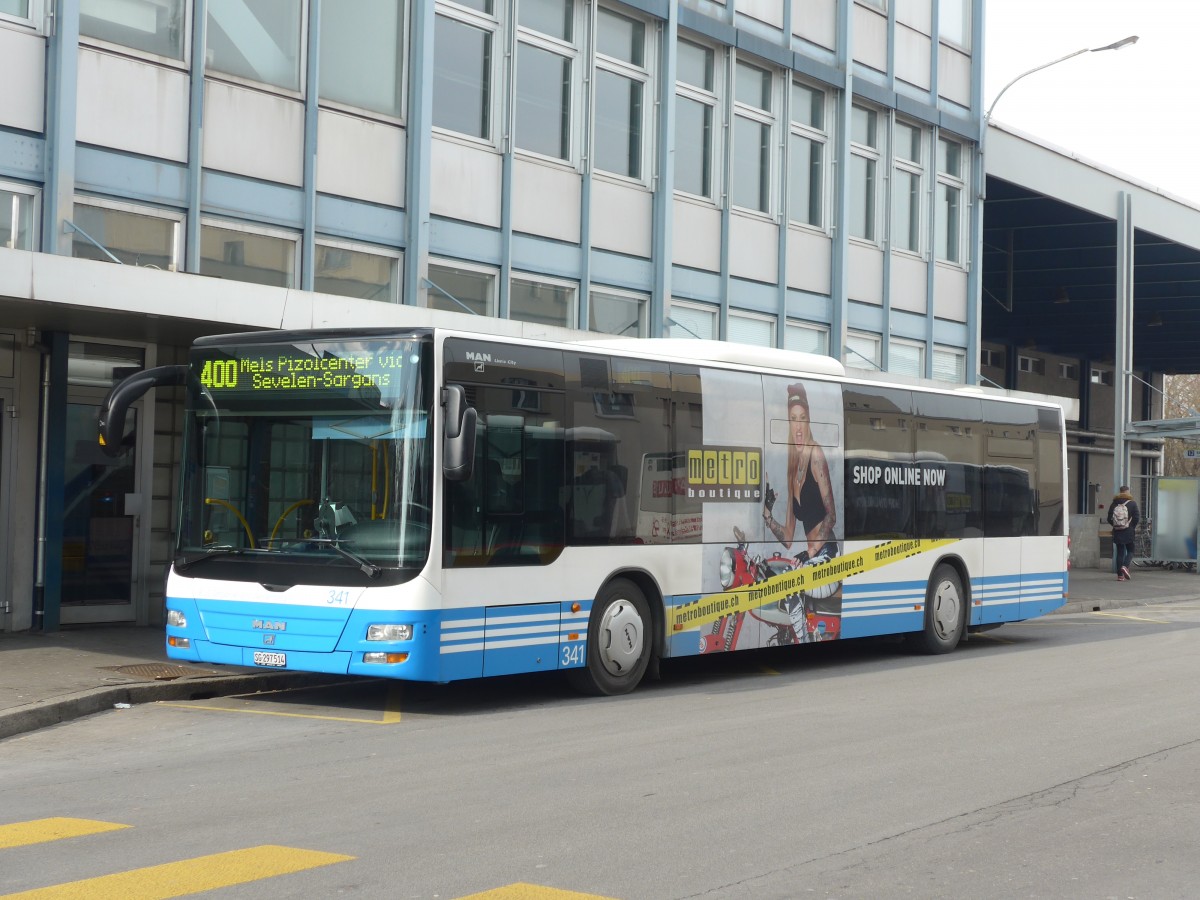 (158'723) - BSW Sargans - Nr. 341/SG 297'514 - MAN am 14. Februar 2015 beim Bahnhof Buchs