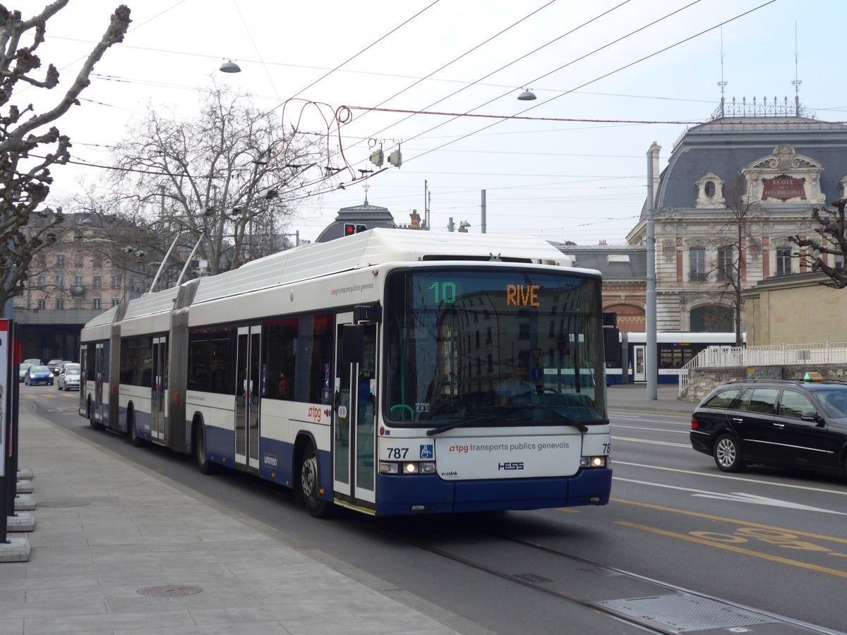 (159'139) - TPG Gen�ve - Nr. 787 - Hess/Hess Doppelgelenktrolleybus am 14. M�rz 2015 in Gen�ve, Place des Vingt-Deux-Cantons