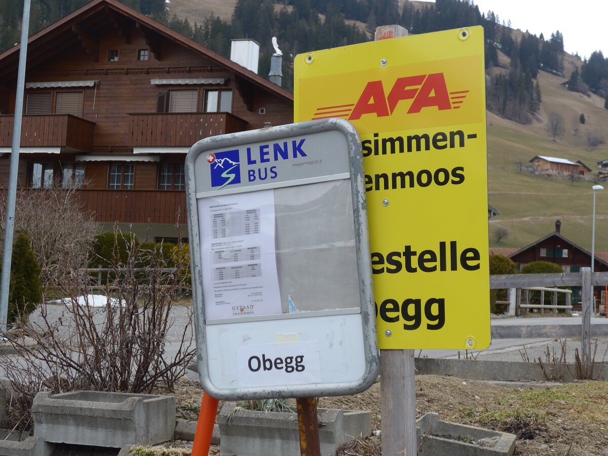 (159'188) - AFA-Haltestelle am 16. M�rz 2015 in Zweisimmen, Obegg