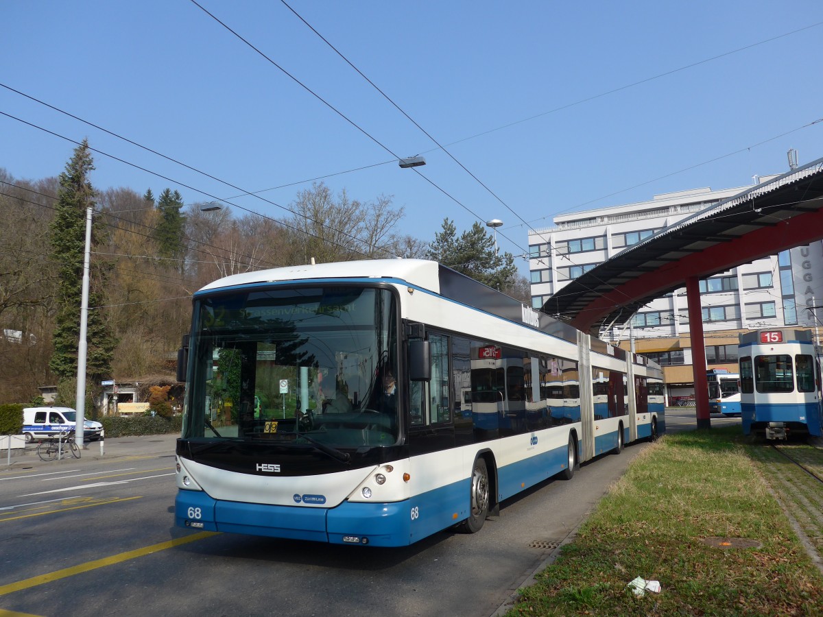 (159'367) - VBZ Z�rich - Nr. 68 - Hess/Hess Doppelgelenktrolleybus am 19. M�rz 2015 in Z�rich, Bucheggplatz