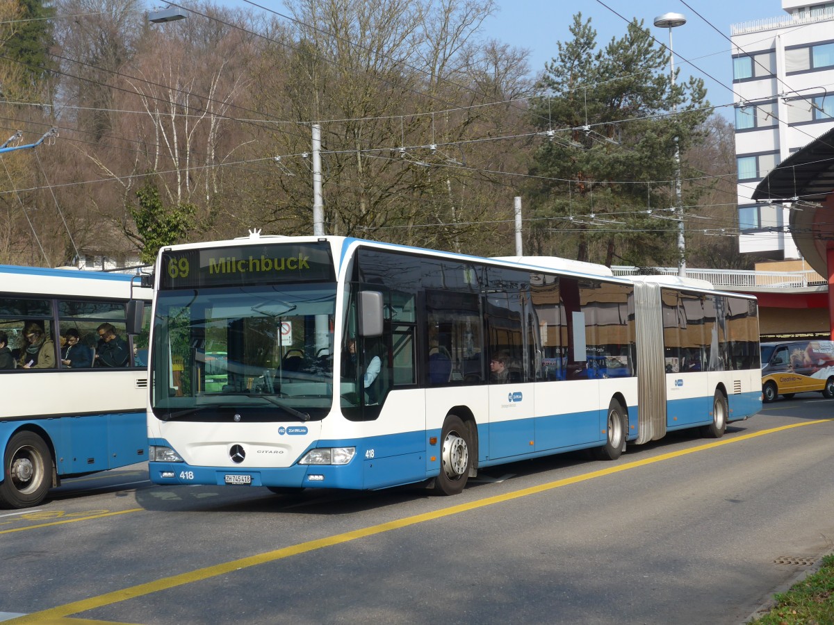 (159'369) - VBZ Z�rich - Nr. 418/ZH 745'418 - Mercedes am 19. M�rz 2015 in Z�rich, Bucheggplatz