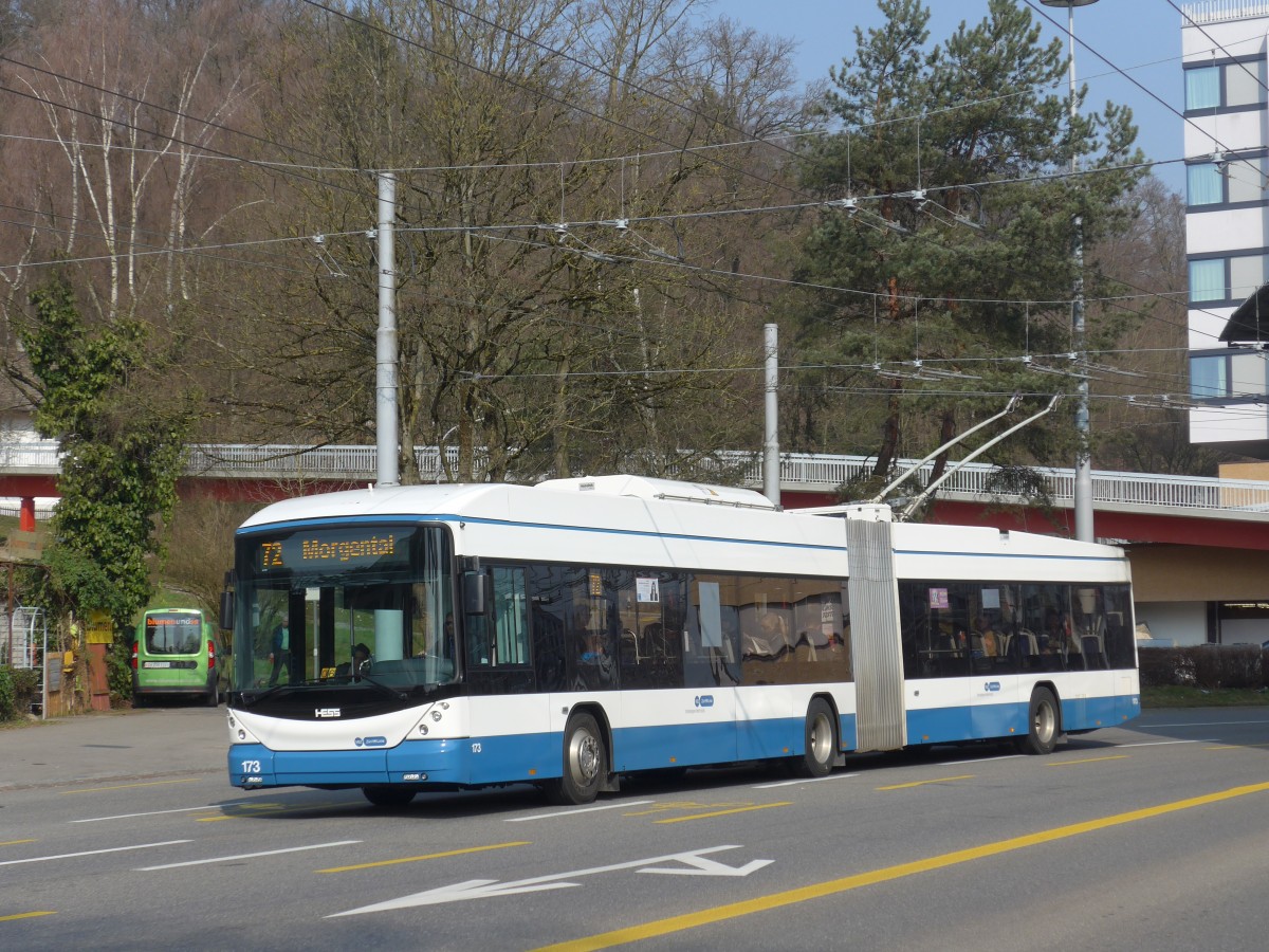 (159'388) - VBZ Zrich - Nr. 173 - Hess/Hess Gelenktrolleybus am 19. Mrz 2015 in Zrich, Bucheggplatz