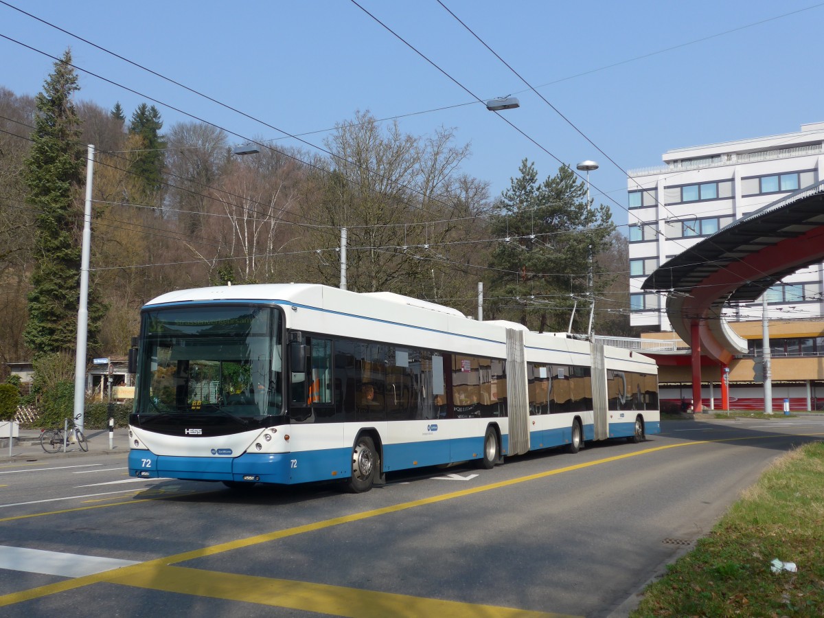 (159'389) - VBZ Z�rich - Nr. 72 - Hess/Hess Doppelgelenktrolleybus am 19. M�rz 2015 in Z�rich, Bucheggplatz