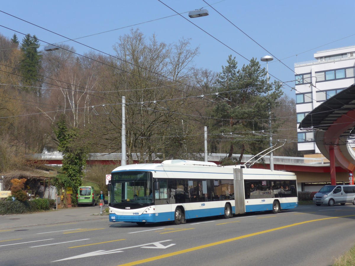 (159'394) - VBZ Zrich - Nr. 150 - Hess/Hess Gelenktrolleybus am 19. Mrz 2015 in Zrich, Bucheggplatz