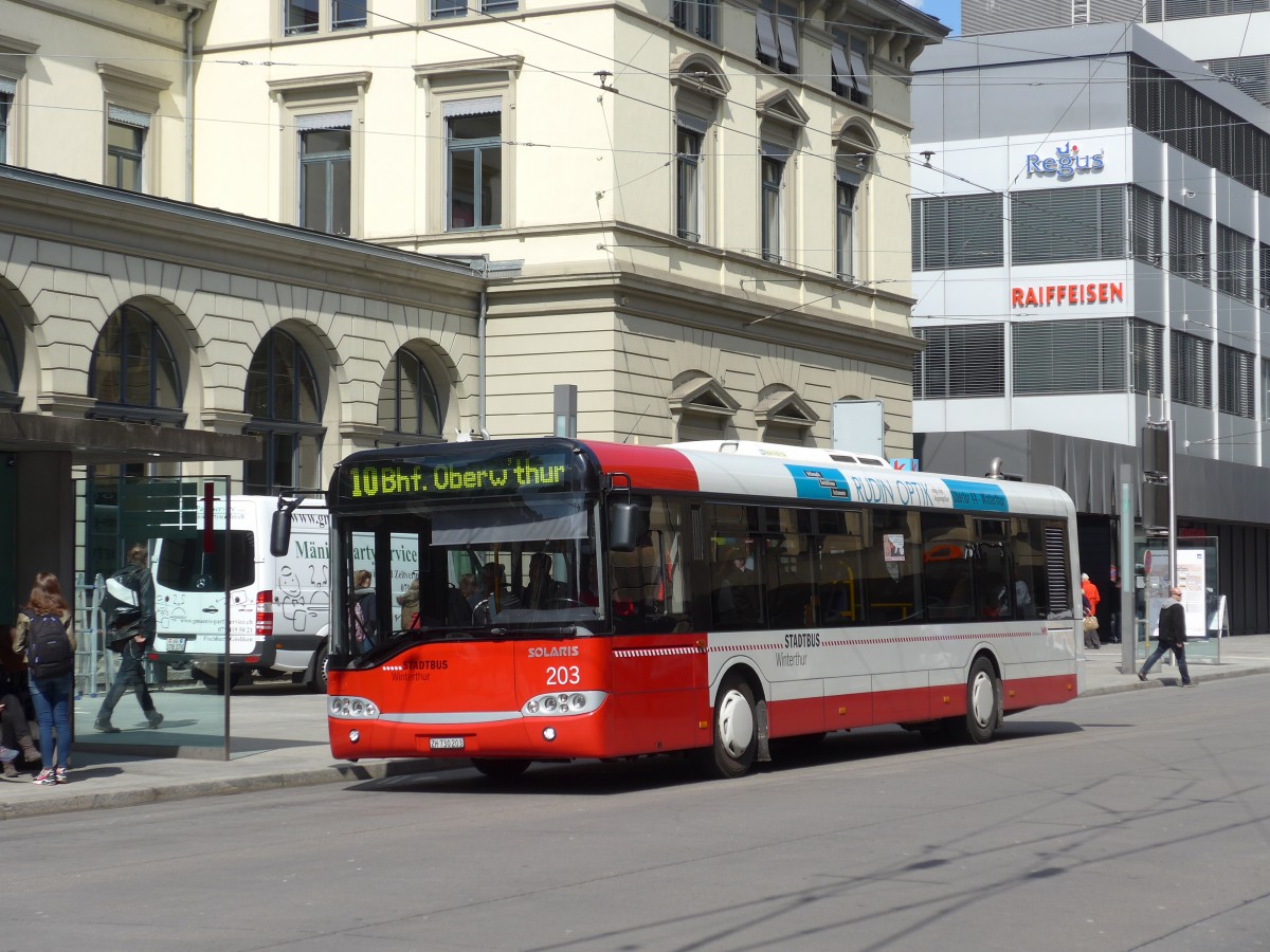 (159'454) - SW Winterthur - Nr. 203/ZH 730'203 - Solaris am 27. M�rz 2015 beim Hauptbahnhof Winterthur