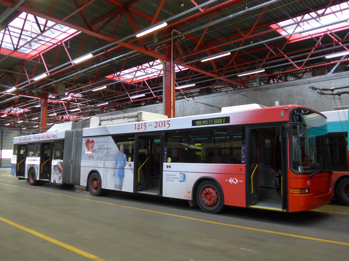 (159'506) - VB Biel - Nr. 90 - NAW/Hess Gelenktrolleybus am 28. M�rz 2015 in Biel, Depot