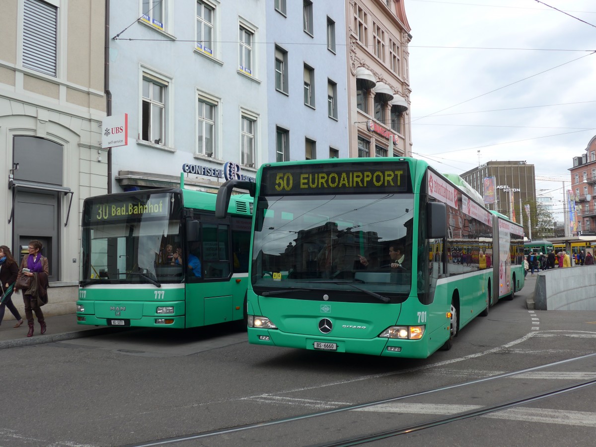 (159'734) - BVB Basel - Nr. 701/BS 6660 - Mercedes am 11. April 2015 beim Bahnhof Basel
