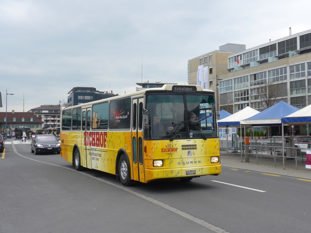 (159'935) - Party-Bus, Ruswil - LU 117'113 - Saurer/R&J (ex Stirnimann, Neuenkirch Nr. 42) am 18. April 2015 beim Bahnhof Thun