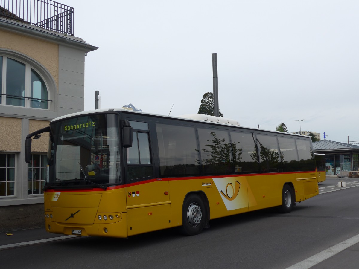 (159'970) - Fl�ck, Brienz - Nr. 5/BE 113'349 - Volvo (ex AVBB Schwanden) am 25. April 2015 beim Bahnhof Spiez