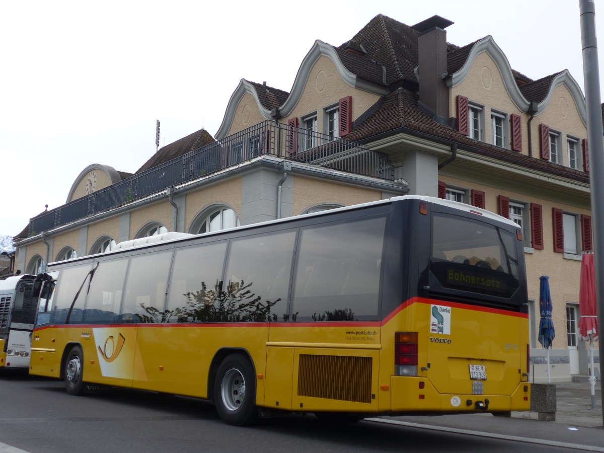 (159'971) - Fl�ck, Brienz - Nr. 5/BE 113'349 - Volvo (ex AVBB Schwanden) am 25. April 2015 beim Bahnhof Spiez
