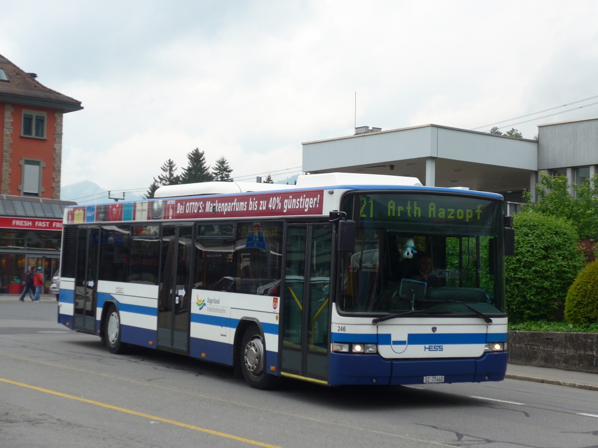 (160'671) - Auf der Maur, Steinen - Nr. 246/SZ 77'440 - Scania/Hess (ex Amrein, Kssnacht; ex ZVB Zug Nr. 117; ex ZVB Zug Nr. 17) am 22. Mai 2015 beim Bahnhof Arth-Goldau