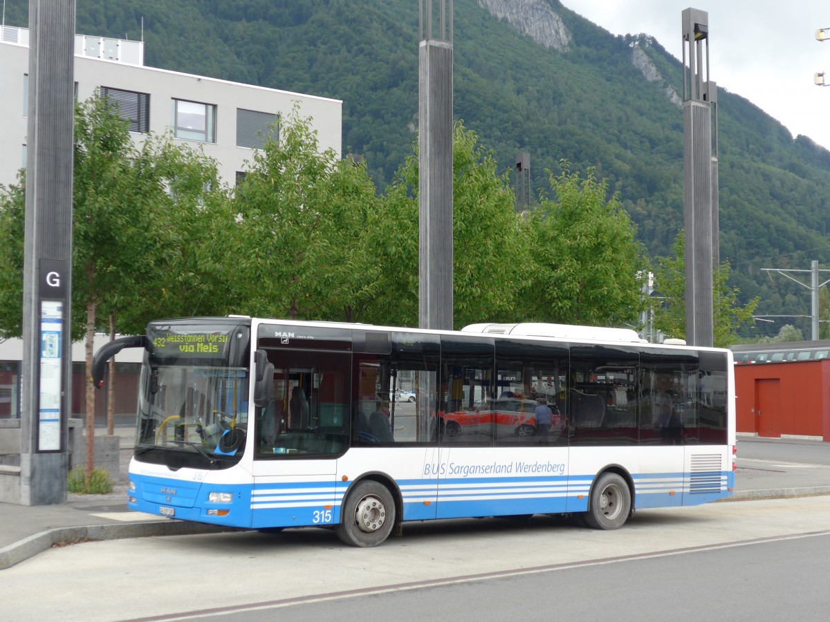 (163'600) - BSW Sargans - Nr. 315/SG 297'505 - MAN/Gppel am 16. August 2015 beim Bahnhof Sargans