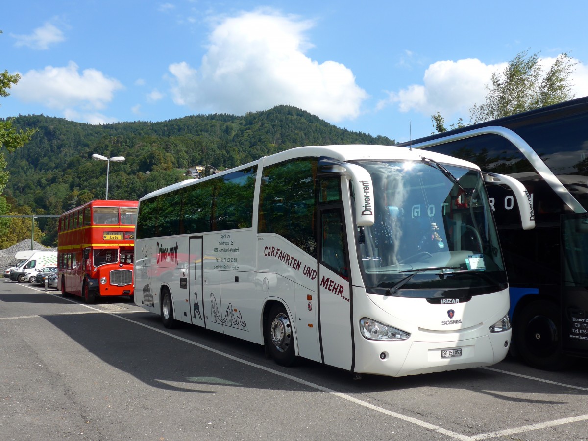 (164'383) - Spti, Heinrichswil - SO 157'053 - Scania/Irizar am 4. September 2015 in Thun, Seestrasse