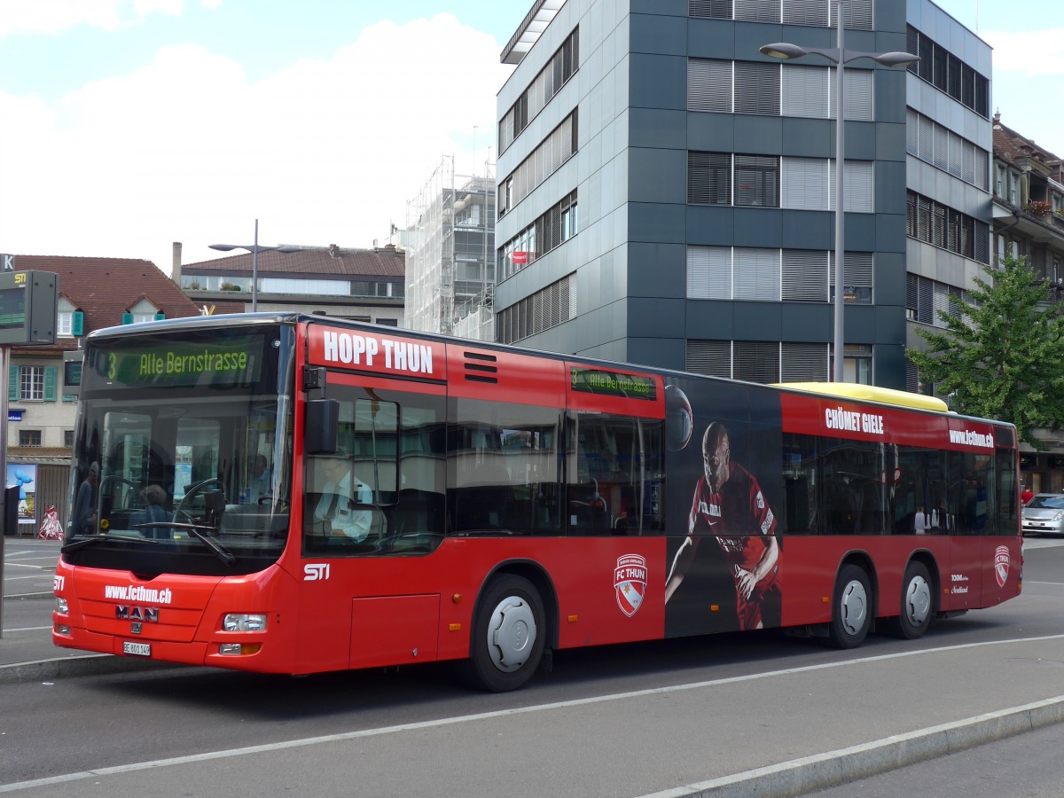 (164'537) - STI Thun - Nr. 149/BE 801'149 - MAN am 6. September 2015 beim Bahnhof Thun