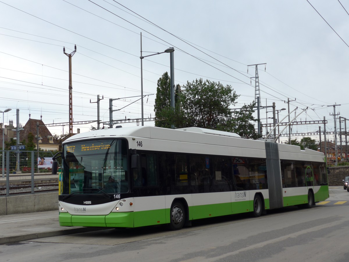 (164'763) - transN, La Chaux-de-Fonds - Nr. 146 - Hess/Hess Gelenktrolleybus (ex TN Neuch�tel Nr. 146) am 15. September 2015 beim Bahnhof Neuch�tel
