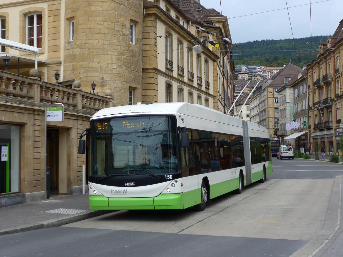 (164'783) - transN, La Chaux-de-Fonds - Nr. 150 - Hess/Hess Gelenktrolleybus (ex TN Neuchtel Nr. 150) am 15. September 2015 in Neuchtel, Place Pury