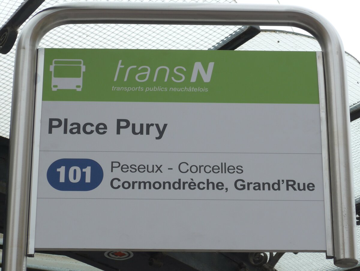 (164'784) - transN-Haltestellenschild - Neuch�tel, Place Pury - am 15. September 2015