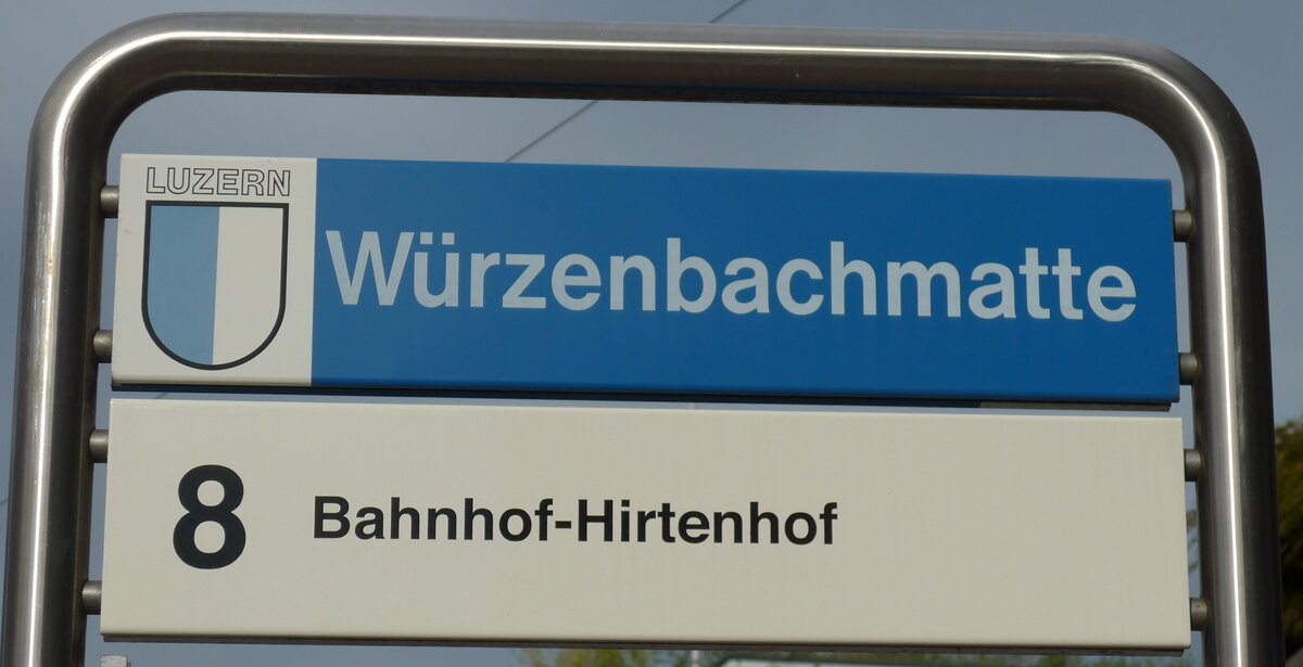 (164'869) - VBL-Haltestellenschild - Luzern, Wrzenbachmatte - am 16. September 2015