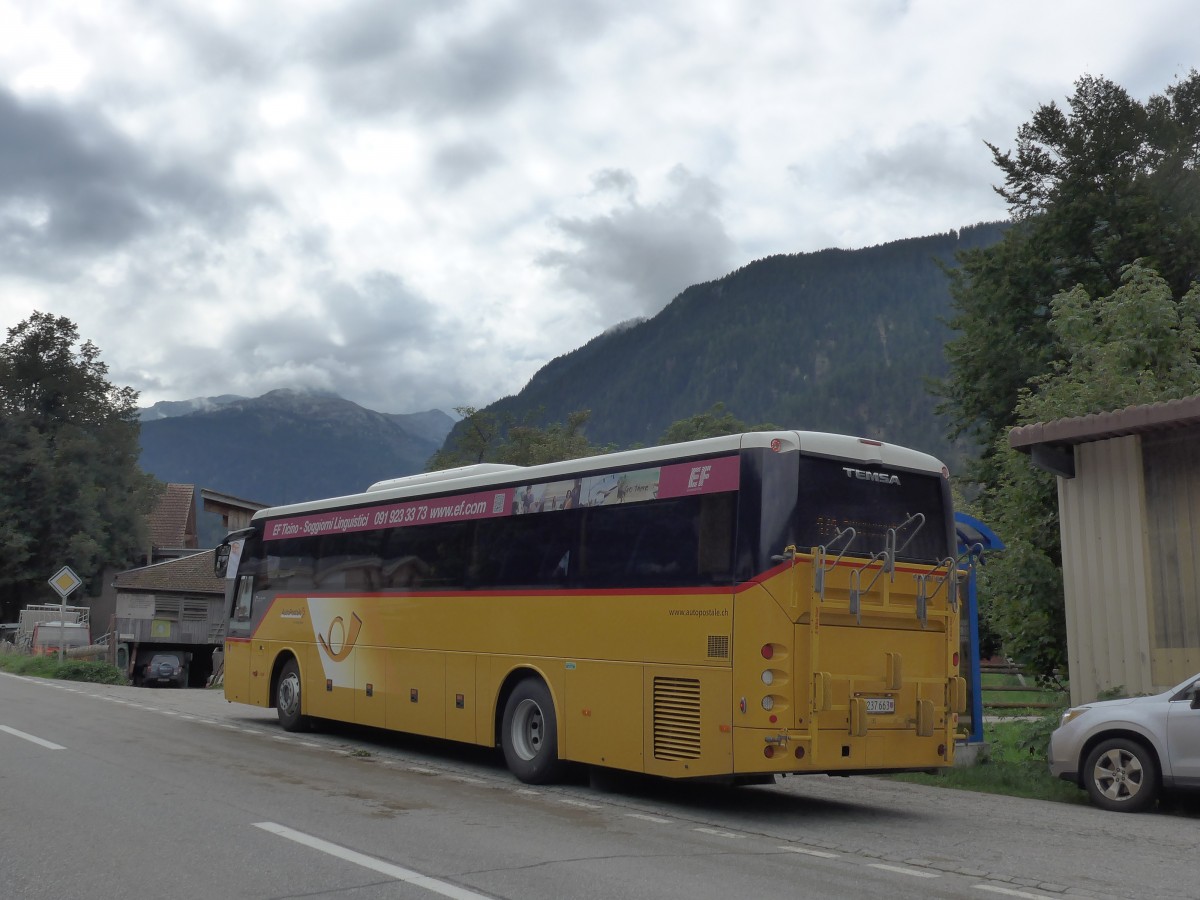 (165'423) - AutoPostale Ticino - TI 237'663 - Temsa am 19. September 2015 in Andeer, Tgavugl