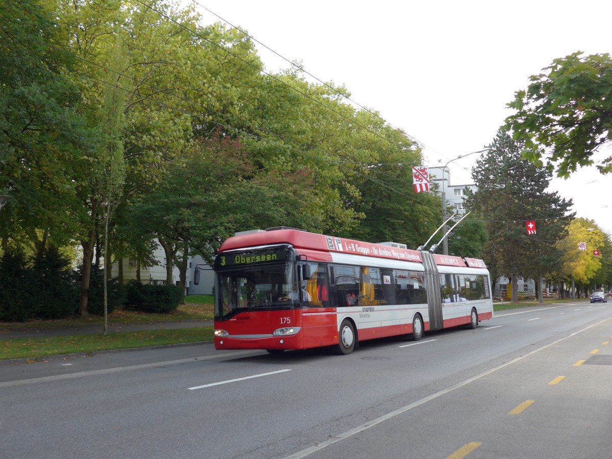 (165'892) - SW Winterthur - Nr. 175 - Solaris Gelenktrolleybus am 26. September 2015 in Winterthur, Depot Grzefeld