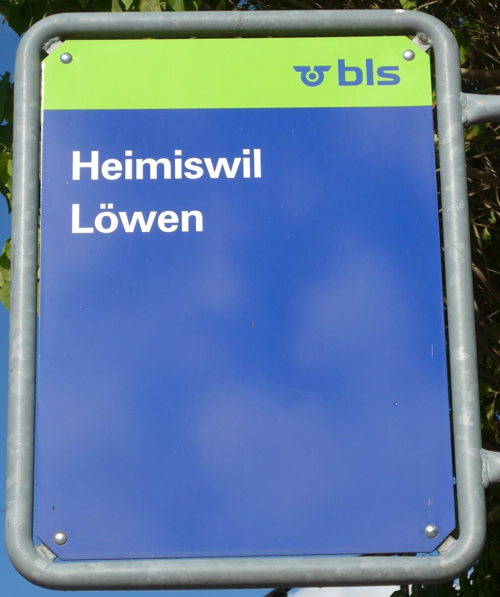 (166'051) - bls-Haltestellenschild - Heimiswil, L�wen - am 4. Oktober 2015