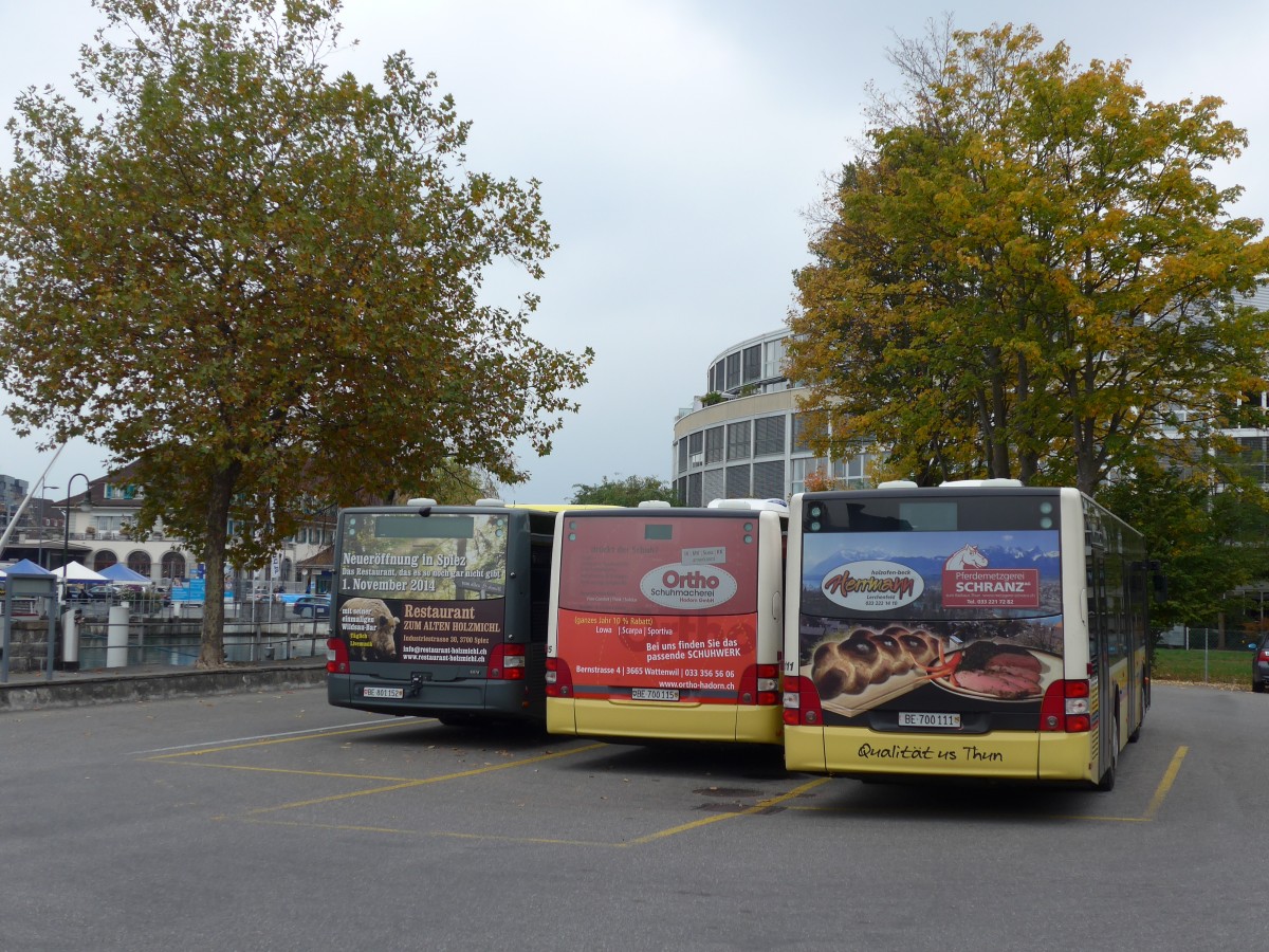 (166'248) - STI Thun - Nr. 152/BE 801'152 + Nr. 115/BE 700'115 + Nr. 111/BE 700'111 - MAN am 13. Oktober 2015 bei der Schiffl�ndte Thun