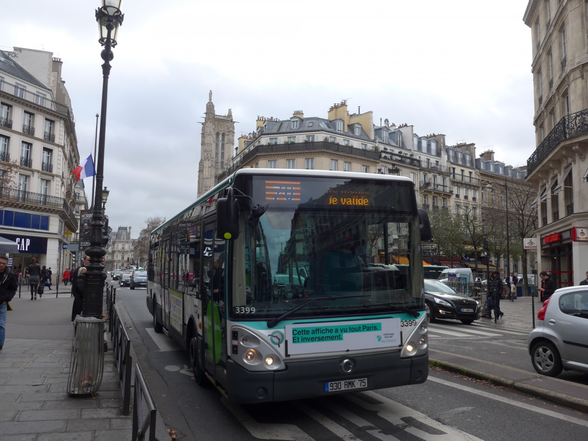 (167'375) - RATP Paris - Nr. 3399/930 RMK 75 - Irisbus am 18. November 2015 in Paris, Chtelet