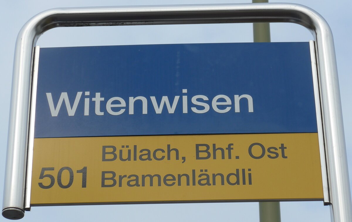 (168'875) - ZVV/PostAuto-Haltestellenschild - B�lach, Witenwisen - am 24. Februar 2016