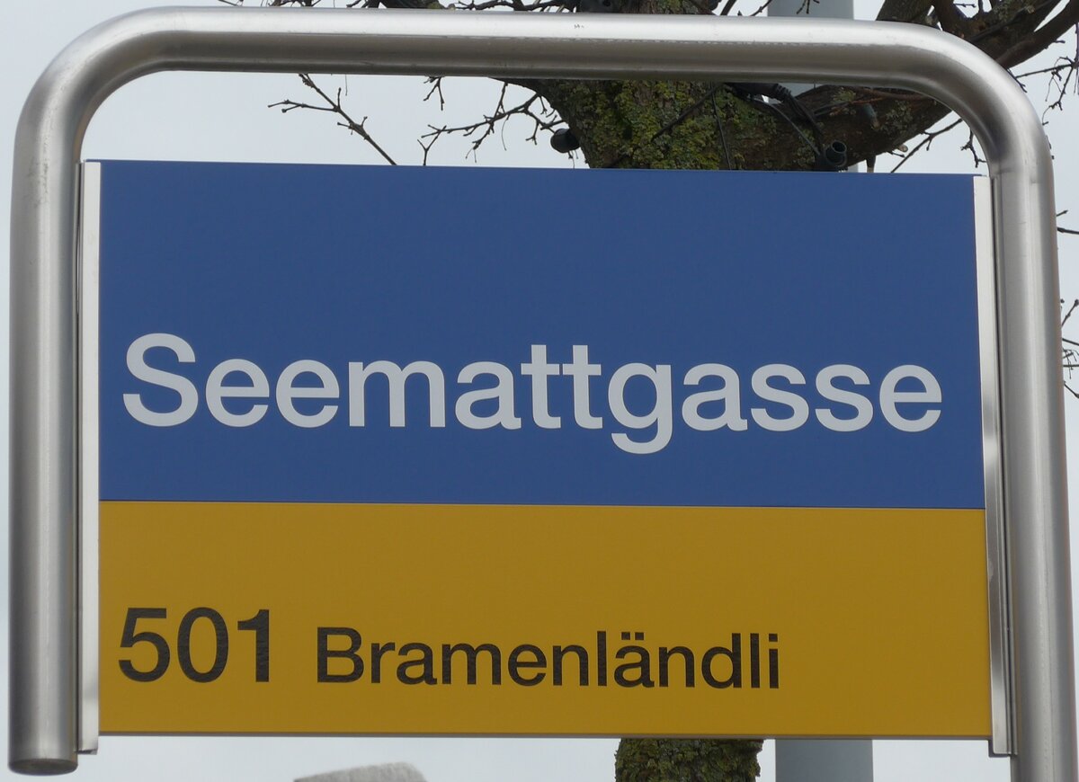 (168'880) - ZVV/PostAuto-Haltestellenschild - B�lach, Seemattgasse - am 24. Februar 2016