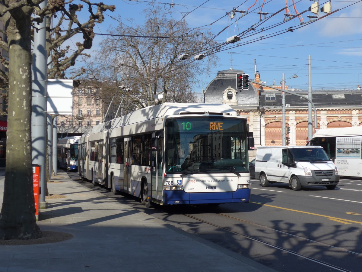 (169'085) - TPG Genve - Nr. 788 - Hess/Hess Doppelgelenktrolleybus am 7. Mrz 2016 in Genve, Place des Vingt-Deux-Cantons