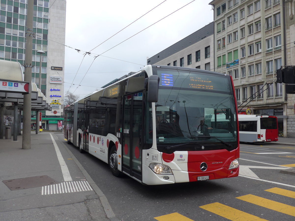 (169'239) - TPF Fribourg - Nr. 556/FR 300'412 - Mercedes am 13. M�rz 2016 beim Bahnhof Fribourg
