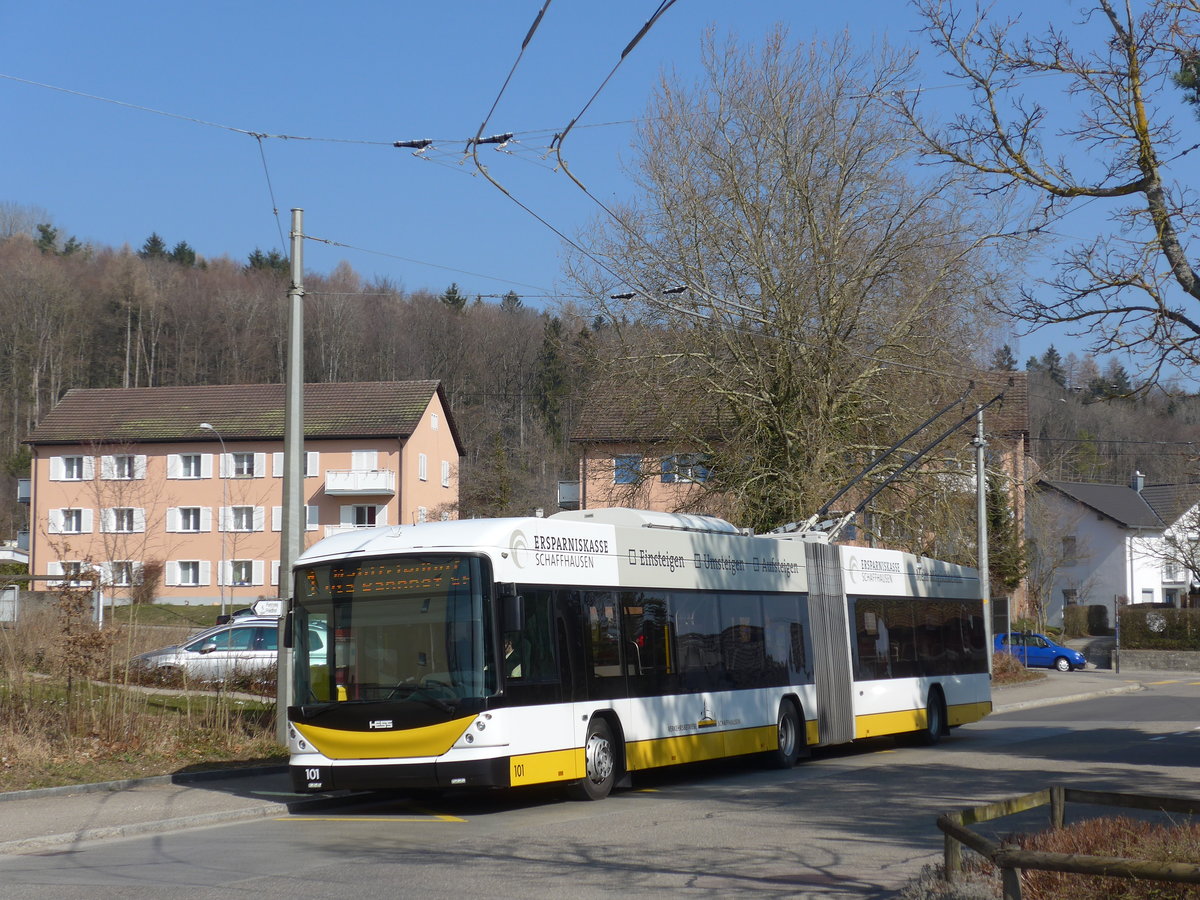 (169'270) - VBSH Schaffhausen - Nr. 101 - Hess/Hess Gelenktrolleybus am 19. M�rz 2016 in Neuhausen, Herbst�cker