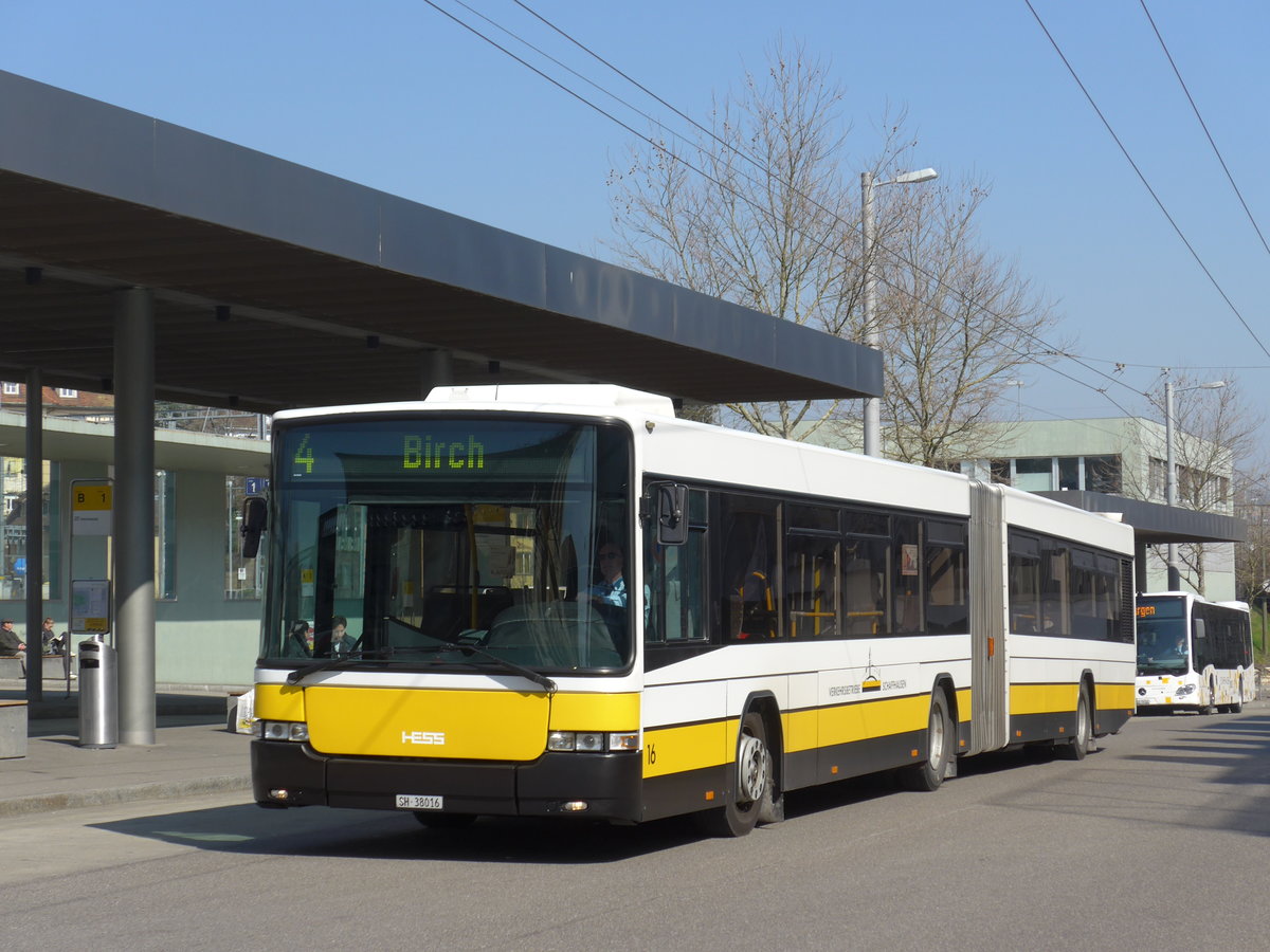 (169'278) - VBSH Schaffhausen - Nr. 16/SH 38'016 - Volvo/Hess am 19. M�rz 2016 beim Bahnhof Schaffhausen