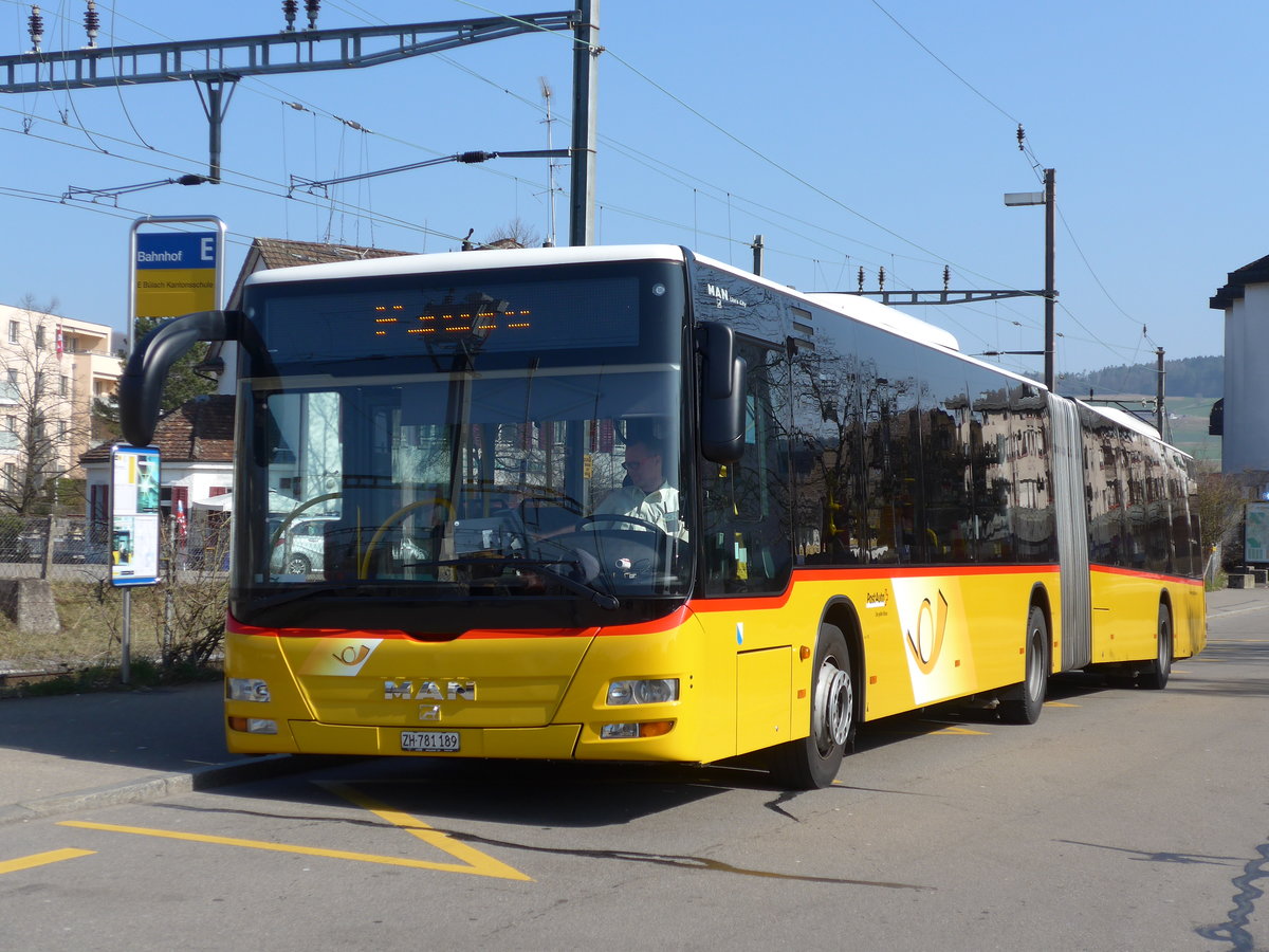 (169'338) - PostAuto Zrich - Nr. 257/ZH 781'189 - MAN am 19. Mrz 2016 beim Bahnhof Blach