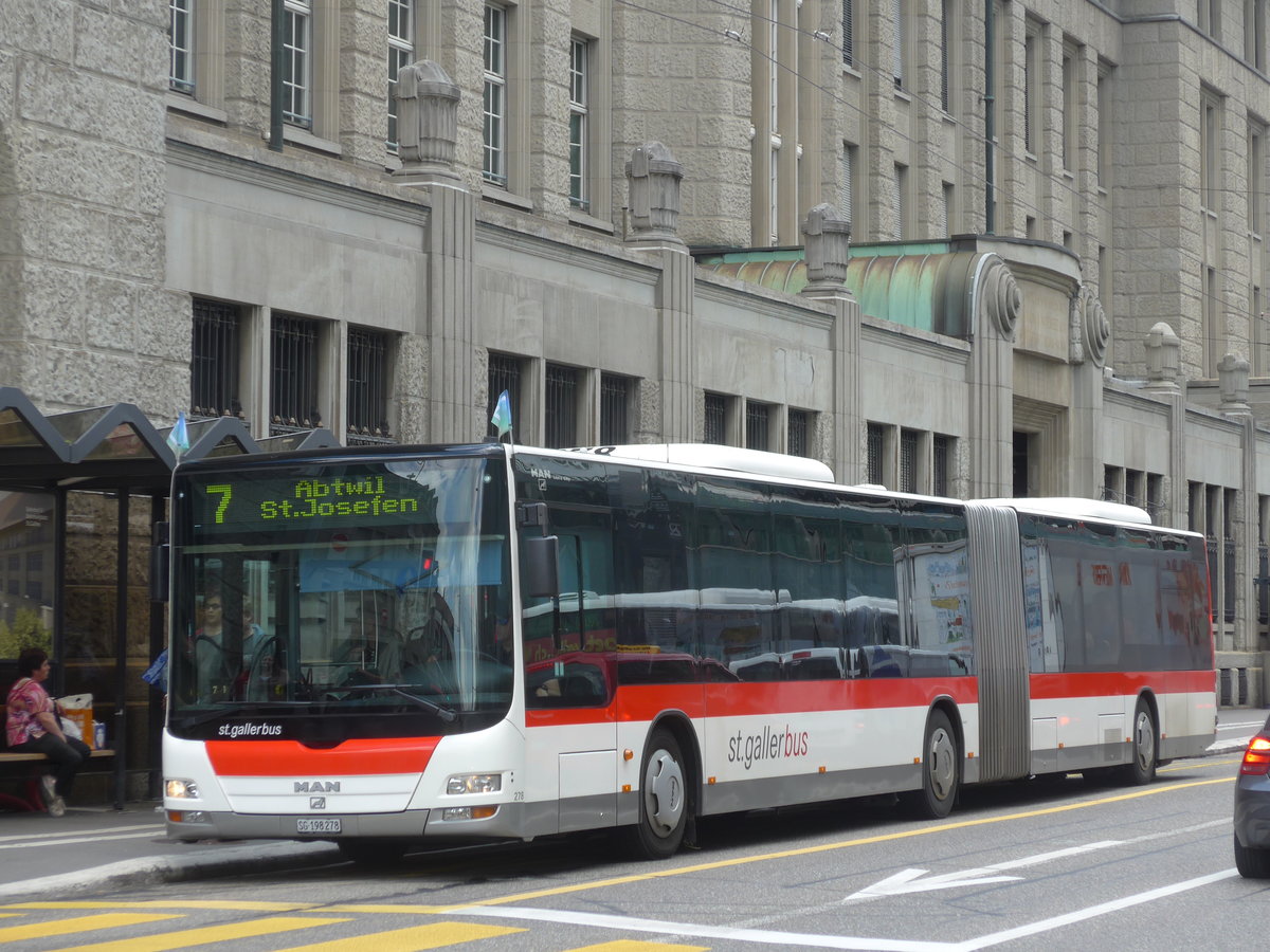 (172'626) - St. Gallerbus, St. Gallen - Nr. 278/SG 198'278 - MAN am 27. Juni 2016 beim Bahnhof St. Gallen (prov. Haltestelle)