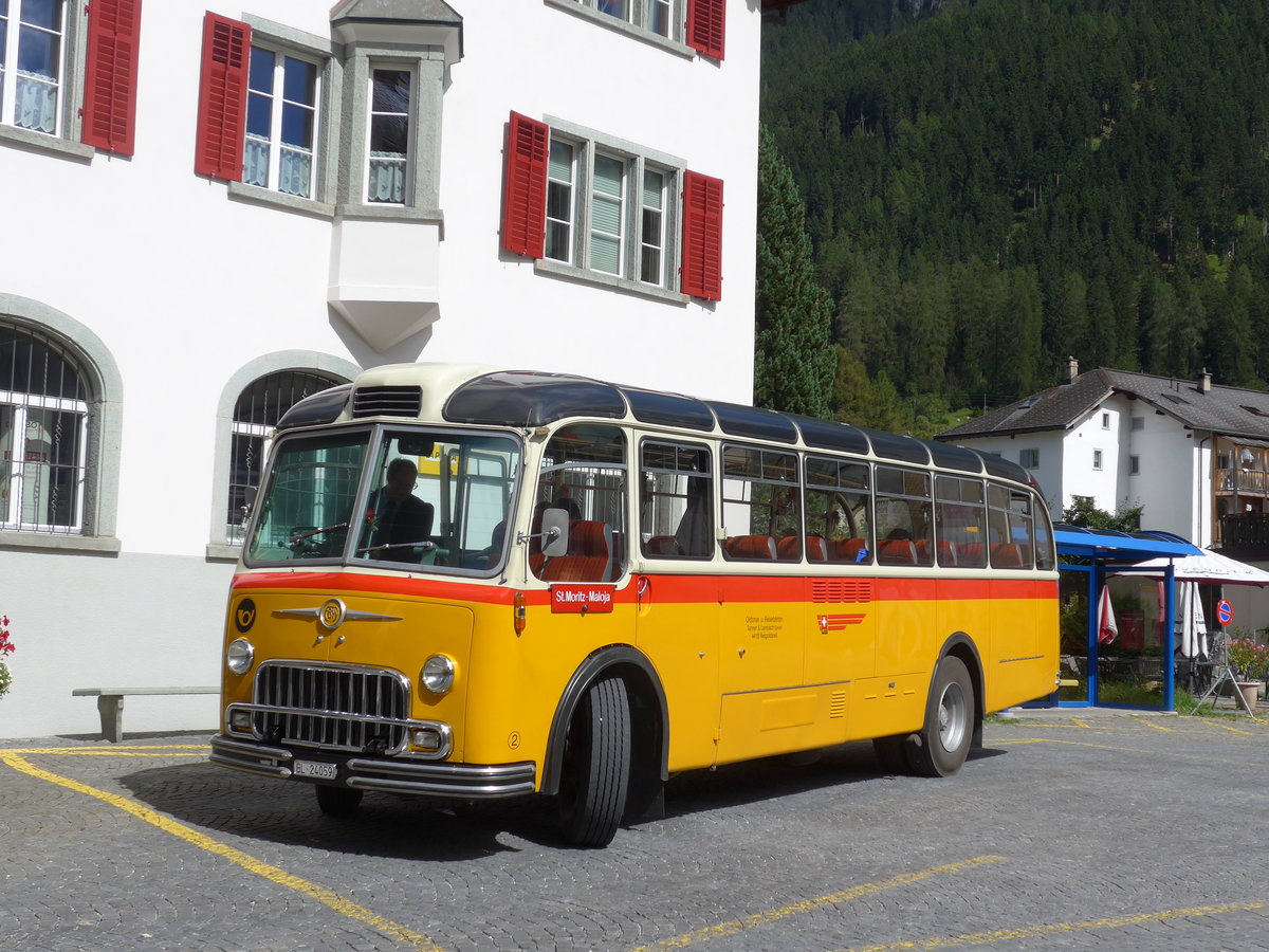 (174'232) - Tanner&Lambach, Reigoldswil - Nr. 2/BL 24'059 - FBW/R&J (ex Hunziker, R�schlikon; ex P 24'059; ex P 21'559) am 21. August 2016 in Andeer, Posta