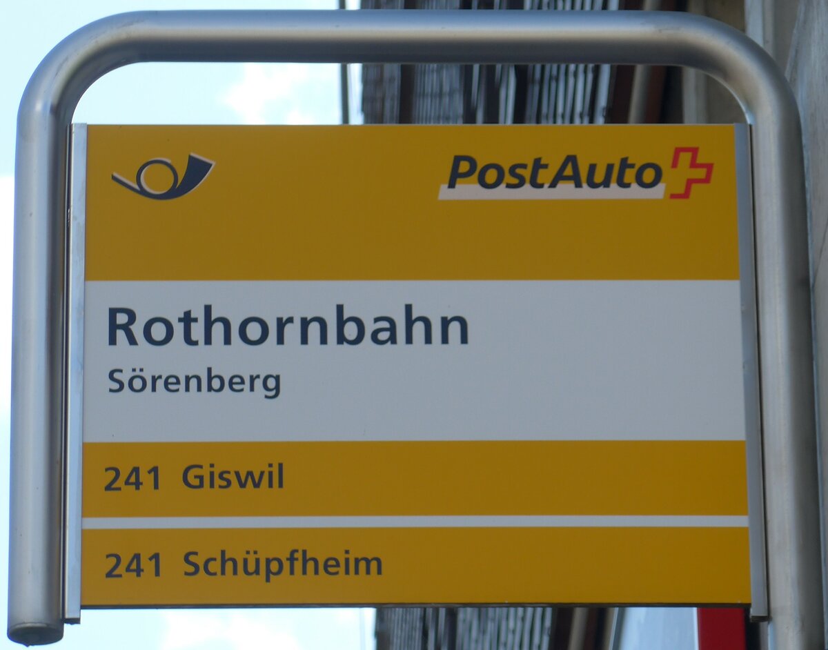 (174'885) - PostAuto-Haltestellenschild - S�renberg, Rothornbahn - am 11. September 2016