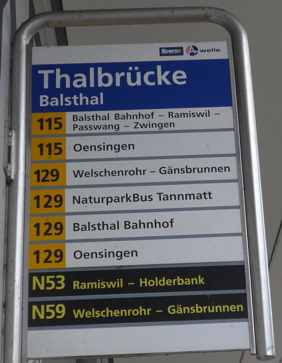 (175'304) - A-welle/PostAuto-Haltestellenschild - Balsthal, Thalbr�cke - am 2. Oktober 2016