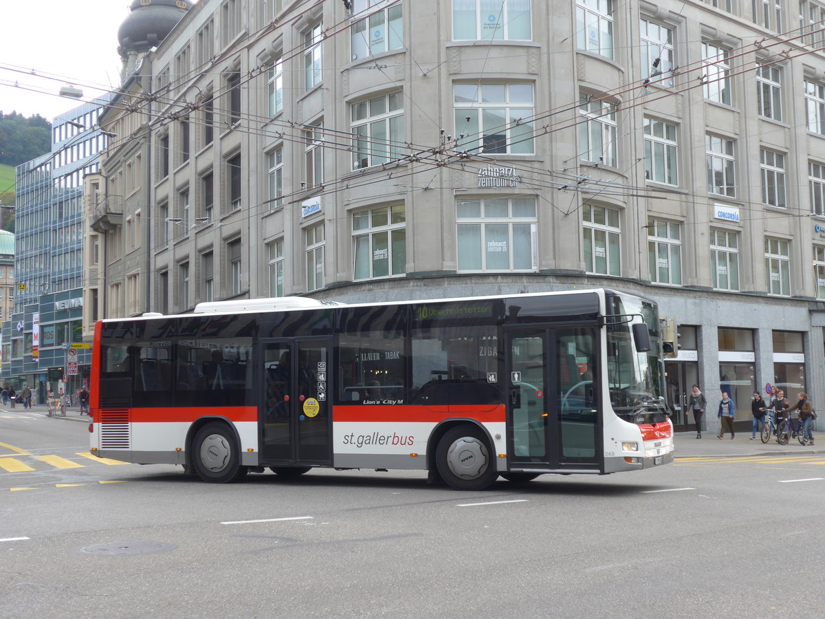 (175'678) - St. Gallerbus, St. Gallen - Nr. 248/SG 198'248 - MAN/G�ppel (ex ASm Langenthal Nr. 33) am 15. Oktober 2016 beim Bahnhof St. Gallen
