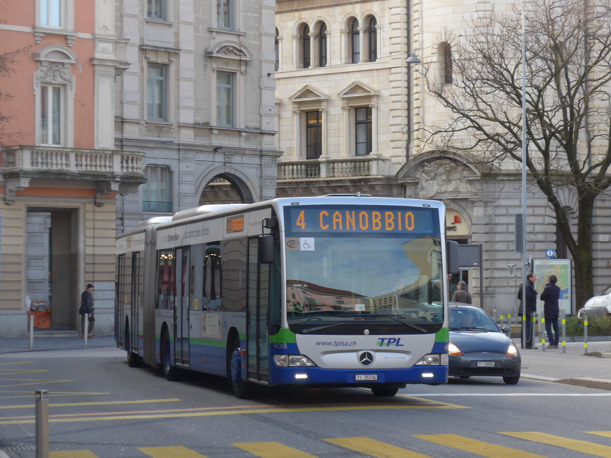 (178'302) - TPL Lugano - Nr. 406/TI 75'736 - Mercedes am 7. Februar 2017 in Lugano, Centro