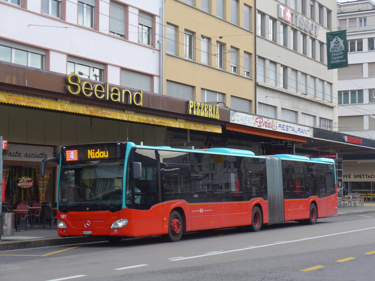 (178'774) - VB Biel - Nr. 161/BE 821'161 - Mercedes am 4. Mrz 2017 beim Bahnhof Biel