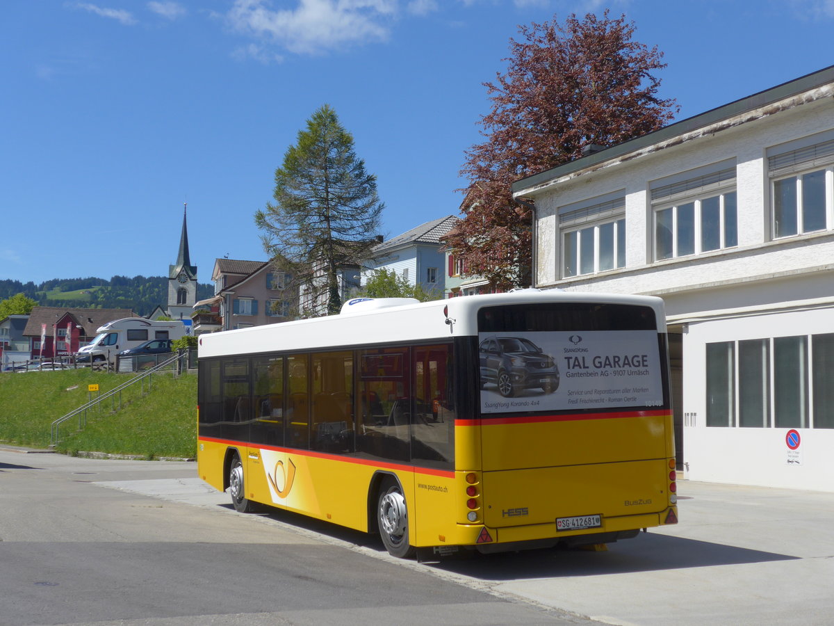 (180'326) - PostAuto Ostschweiz - SG 412'681 - Hess Personenanhnger am 22. Mai 2017 beim Bahnhof Urnsch