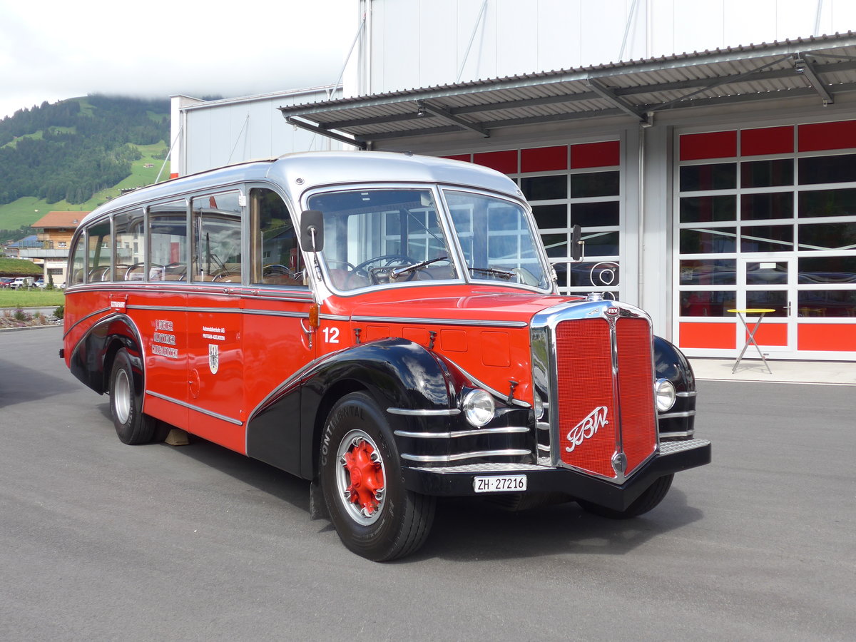 (181'619) - Meier, Gr�t - Nr. 12/ZH 27'216 - FBW/R&J (ex Wespe, Altst�tten; ex AFA Adelboden Nr. 12) am 1. Juli 2017 in Frutigen, Garage AFA