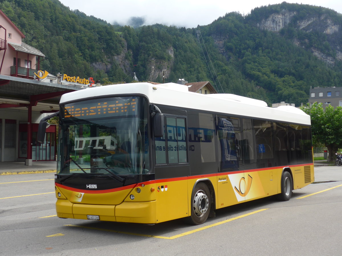 (183'533) - AVG Meiringen - Nr. 66/BE 403'166 - Scania/Hess (ex Steiner, Messen) am 19. August 2017 in Meiringen, Postautostation