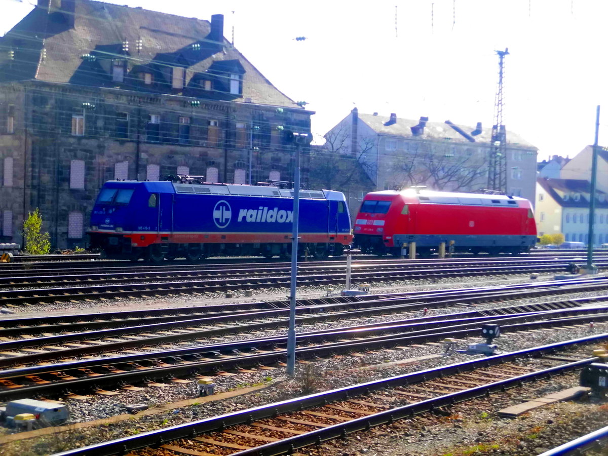 185 419 von Raildox und 101 138 abgestellt in N�rnberg am 8.4.17