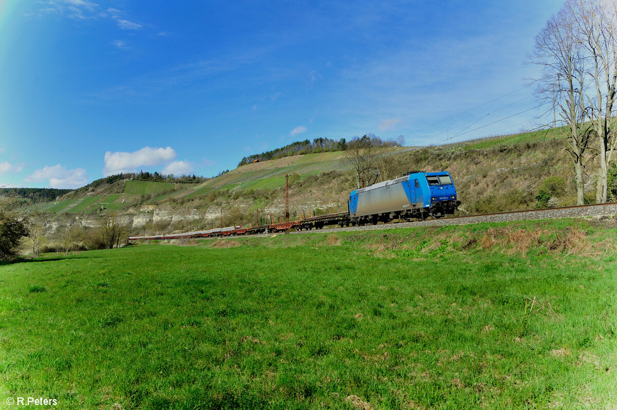 185 512-4 mit einem Langschienen Zug bei Himmelstadt. 28.03.24