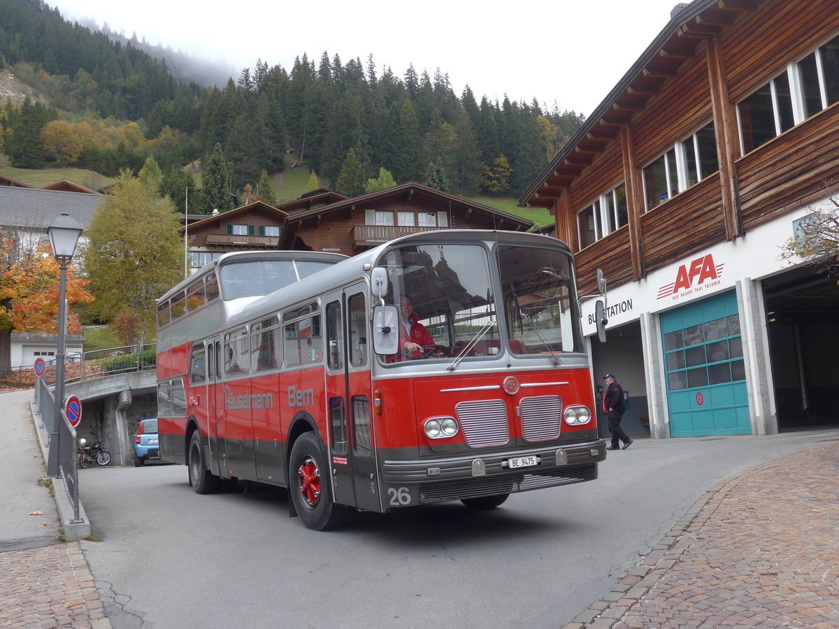 (185'811) - H�uselmann, Bern - Nr. 26/BE 9475 - FBW/Vetter-R&J Anderthalbdecker (ex AFA Adelboden Nr. 9) am 8. Oktober 2017 in Adelboden, Busstation