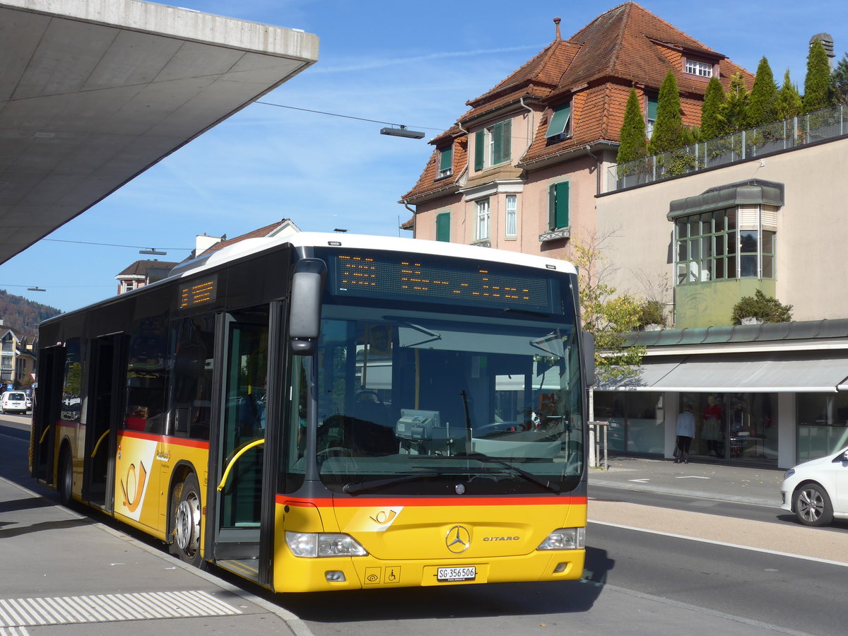 (185'929) - PostAuto Ostschweiz - SG 356'506 - Mercedes (ex Schmidt, Oberb�ren) am 19. Oktober 2017 beim Bahnhof Wattwil