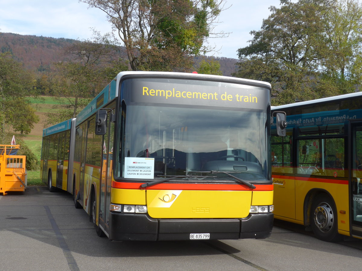 (186'026) - PostAuto Bern - Nr. 799/BE 835'799 - Volvo/Hess (ex Bernmobil, Bern Nr. 272) am 21. Oktober 2017 in Develier, Parkplatz