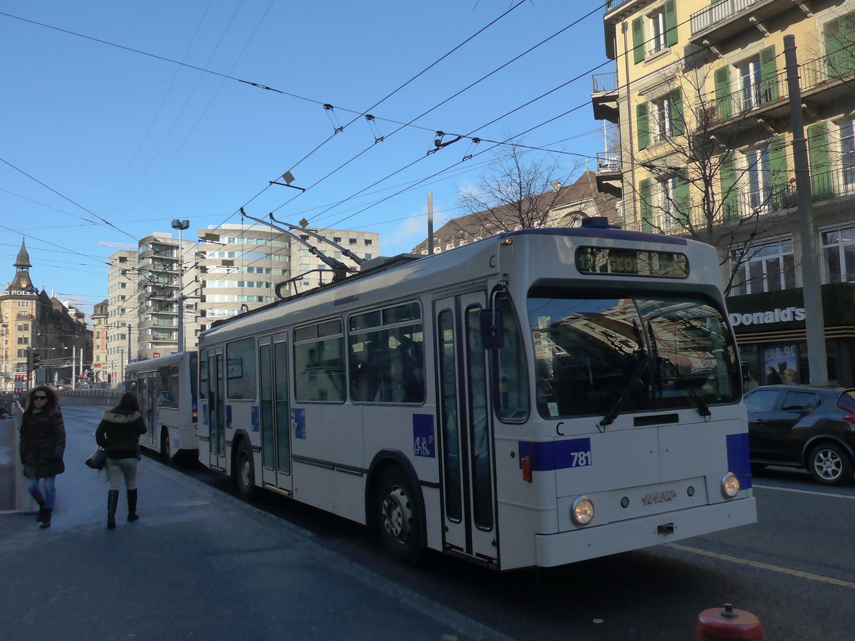 (187'154) - TL Lausanne - Nr. 781 - NAW/Lauber Trolleybus am 23. Dezember 2017 in Lausanne, Chauderon